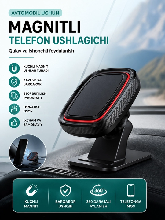 Avtomobil telefon ushlagichi, 360 daraja aylanadi - 
