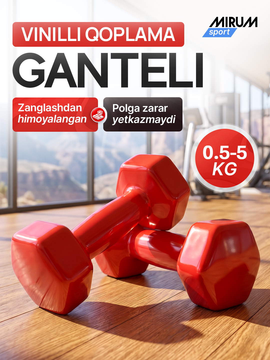 Vinil qoplamali gantel 1 kg, gantel 2 kg, gantel 3 kg, 5 kg gantel - 