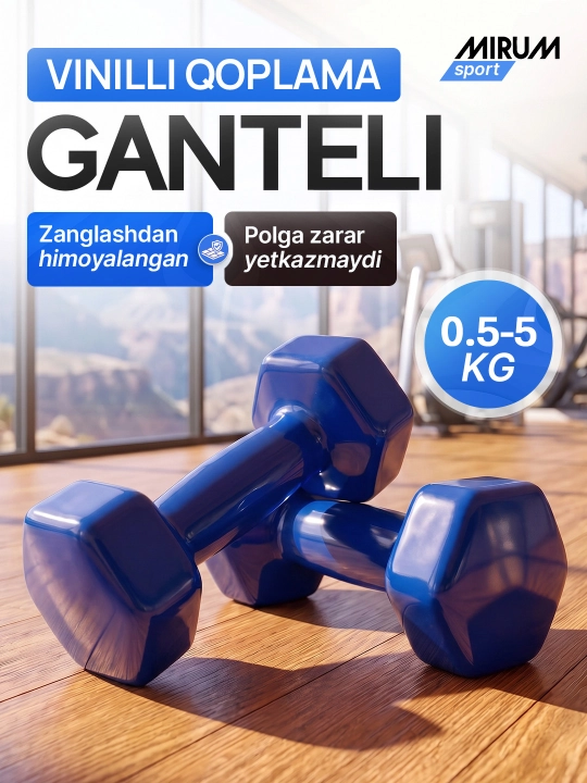 Vinil qoplamali gantel 1 kg, gantel 2 kg, gantel 3 kg, 5 kg gantel - 