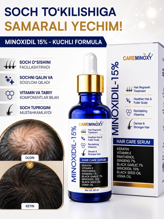 Minoksidil, Minoxidil 15% – soch va soqol o‘stirish uchun svirtka - 