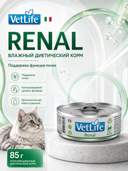 Farmina Vet Life Renal diet Buyrak faoliyatini qo'llab-quvvatlash uchun nam mushuk 85 gr - 