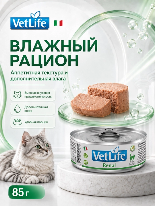 Farmina Vet Life Renal diet влажный корм для кошек для поддержки функции почек 85 гр
