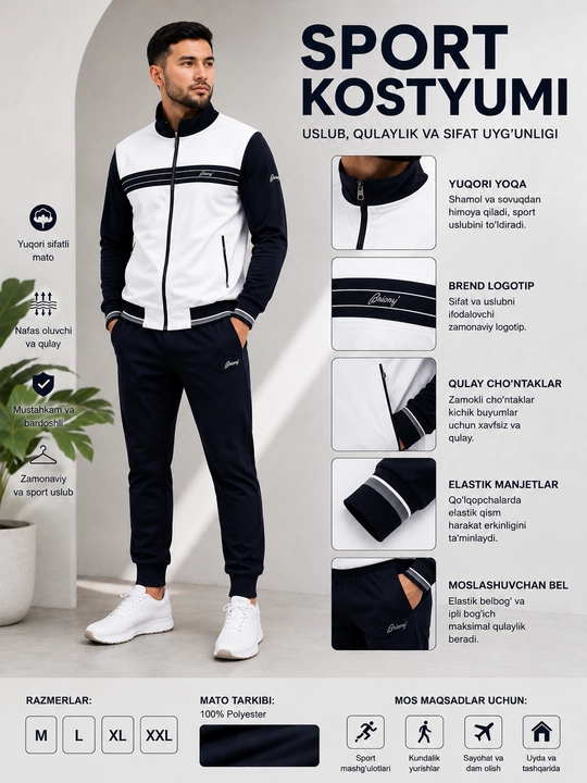 Erkaklar sport kostyumi, kuzgi sport kostyum - kurtka va shim - 