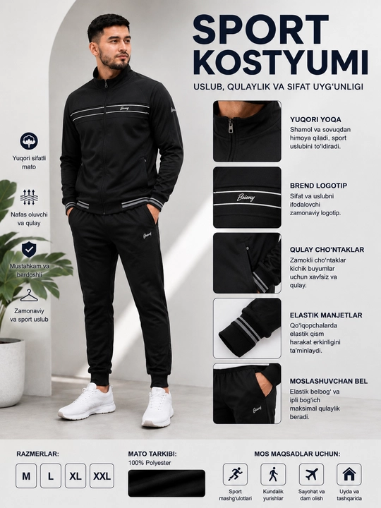 Erkaklar sport kostyumi, kuzgi sport kostyum - kurtka va shim - 