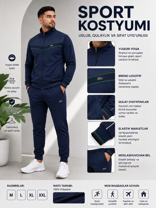 Erkaklar sport kostyumi, kuzgi sport kostyum - kurtka va shim - 