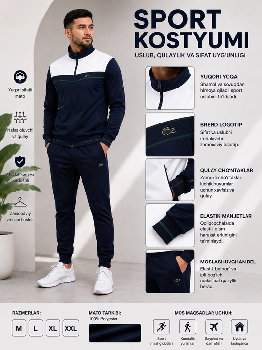 Erkaklar sport kostyumi, kuzgi sport kostyum - kurtka va shim - 