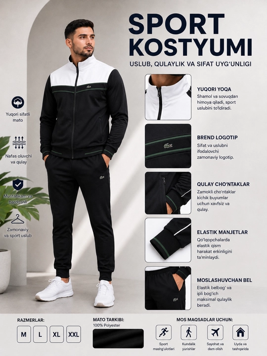 Erkaklar sport kostyumi, kuzgi sport kostyum - kurtka va shim - 