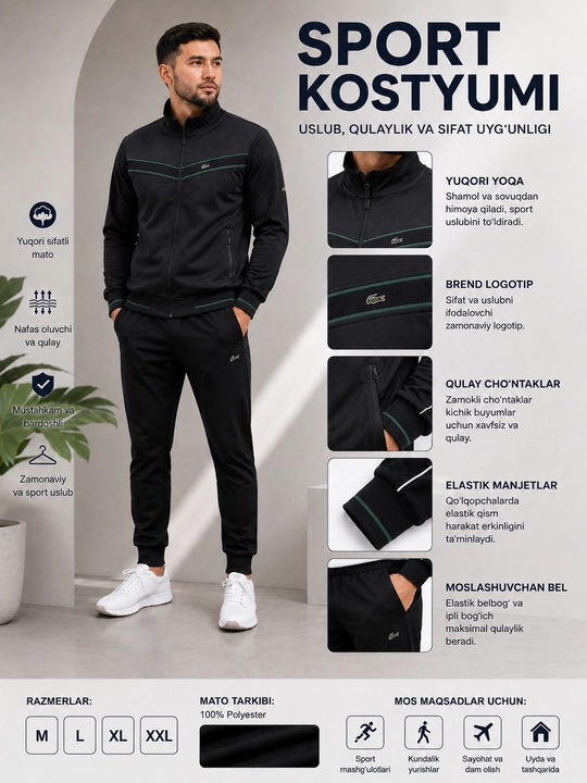 Erkaklar sport kostyumi, kuzgi sport kostyum - kurtka va shim - 