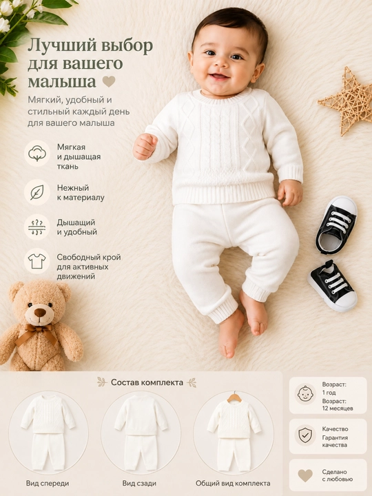 Вязаный комплект одежды для детей, на 1 год, осень-зима