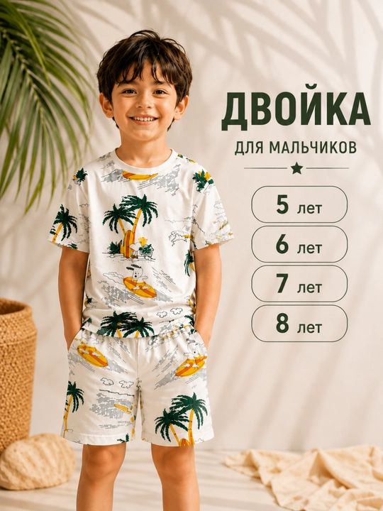 Костюм для мальчика с шортами, летний хлопковый комплект футболка + шорты - 