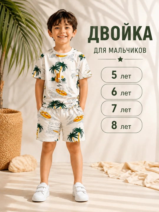 Костюм для мальчика с шортами, летний хлопковый комплект футболка + шорты