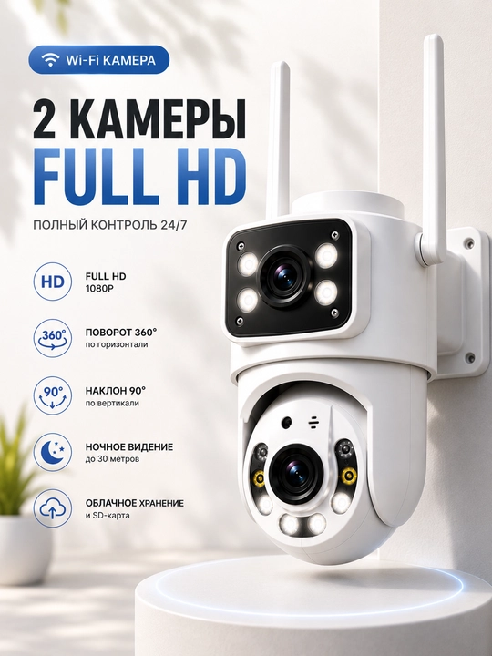 Kuzatuv kamerasi, Aqlli Wi-Fi kamera, 360° Full HD kamera - 