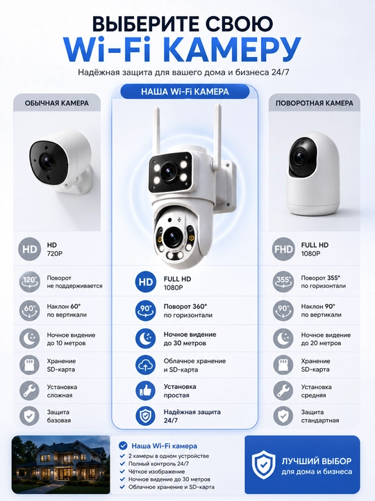 Камера видеонаблюдения, Умная Wi-Fi камера, камера 360 Full HD