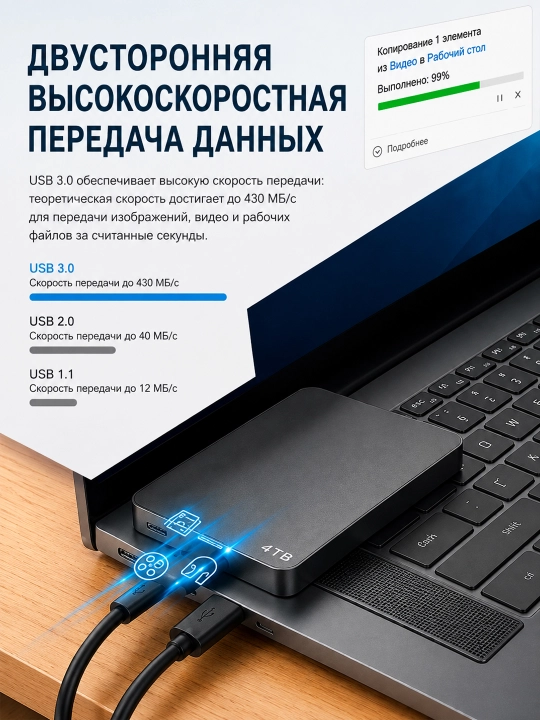 Удлинительный кабель USB 3.0, папа–папа
