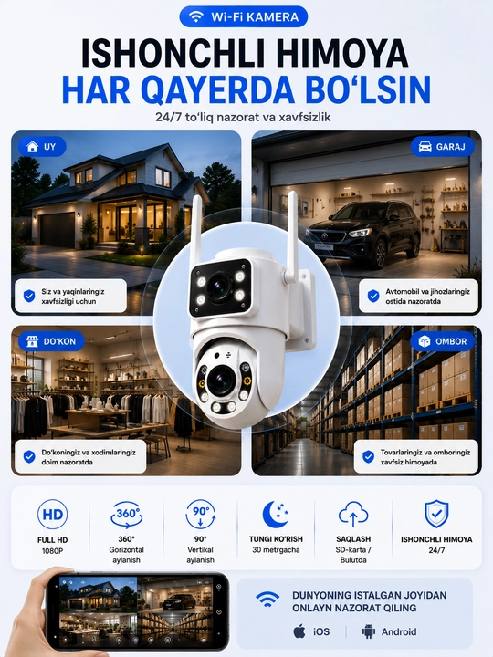 Камера видеонаблюдения, Умная Wi-Fi камера, камера 360 Full HD