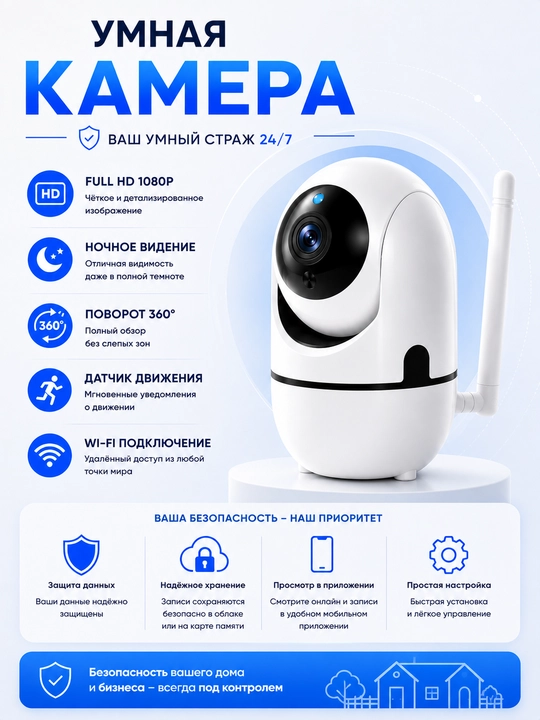 Камера видеонаблюдения, Умная Wi-Fi камера, камера 360 Full HD