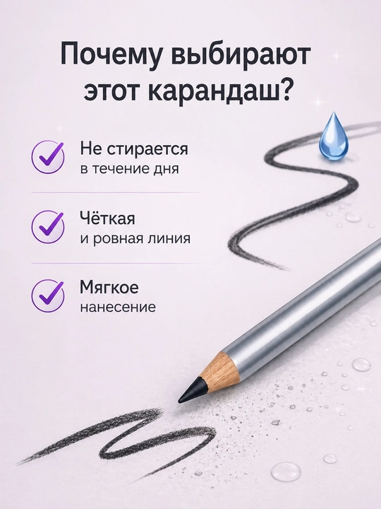 Карандаш для глаз чёрный — мягкий, стойкий, для точной линии