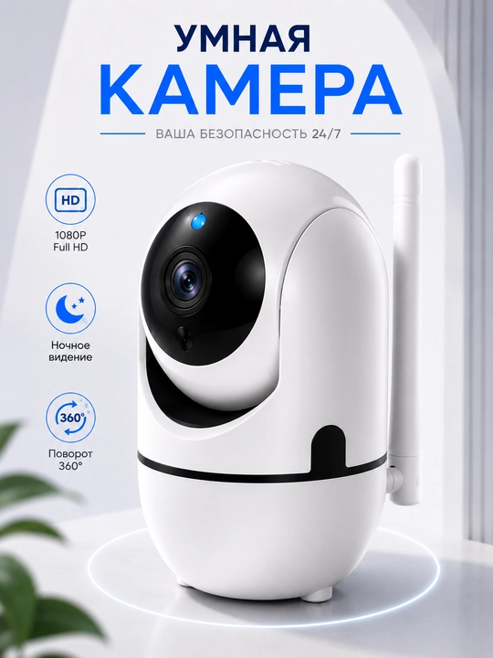 Kuzatuv kamerasi, Aqlli Wi-Fi kamera, 360° Full HD kamera - 