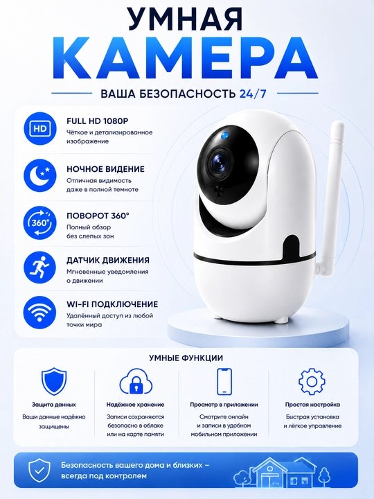 Камера видеонаблюдения, Умная Wi-Fi камера, камера 360 Full HD
