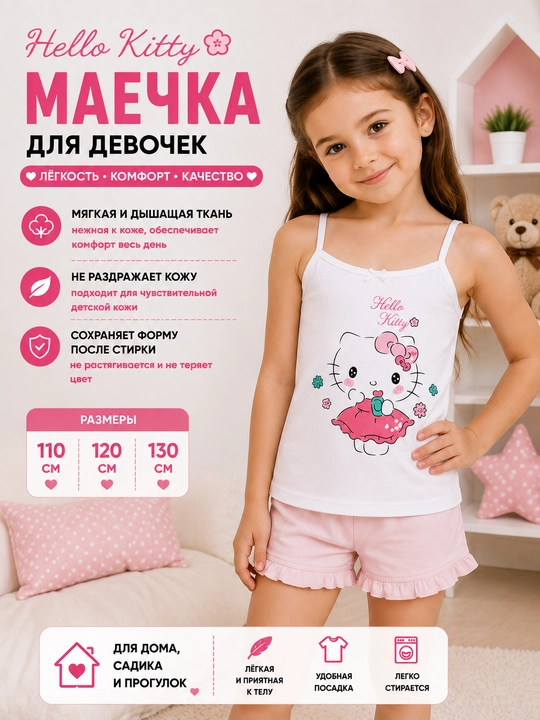 Майка для девочки детская, удобная лёгкая майка на каждый день - 