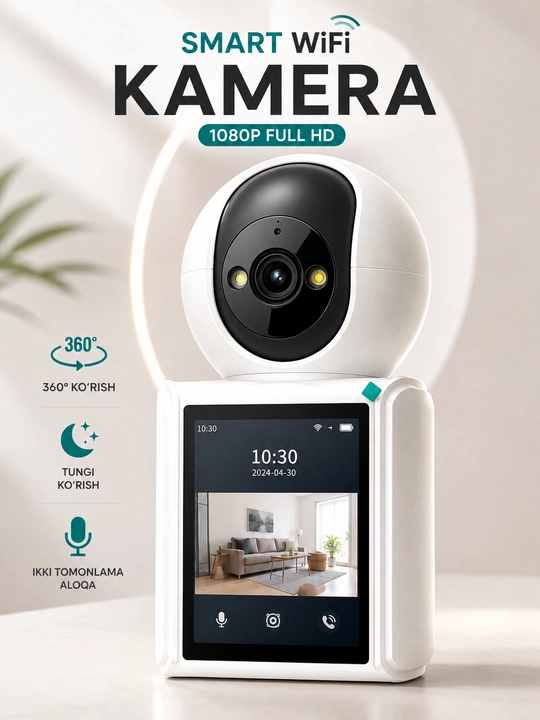 Kuzatuv kamerasi, Aqlli Wi-Fi kamera, 360° Full HD kamera - 