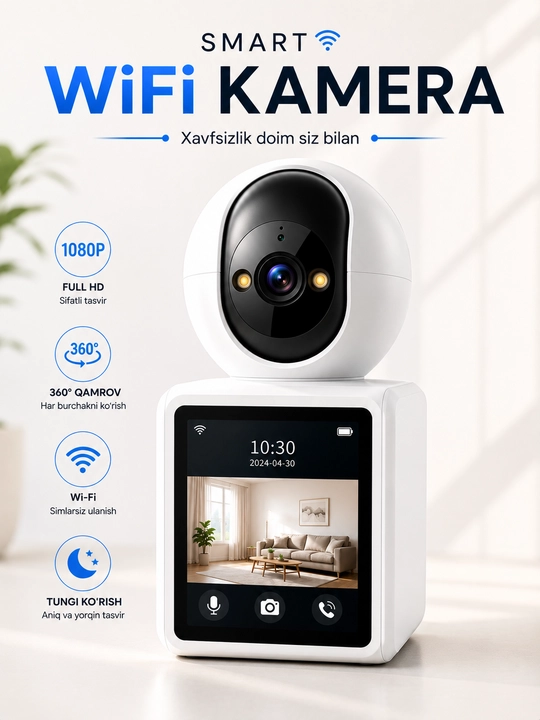 Kuzatuv kamerasi, Aqlli Wi-Fi kamera, 360° Full HD kamera - 