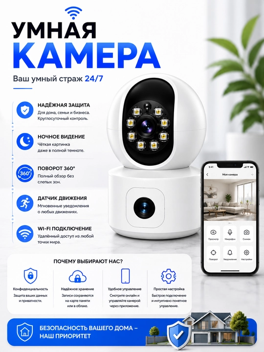 Камера видеонаблюдения, Умная Wi-Fi камера, камера 360 Full HD