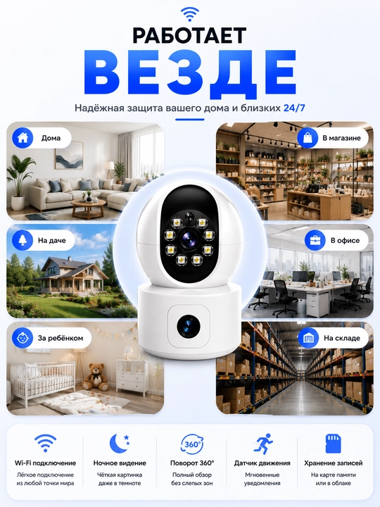 Камера видеонаблюдения, Умная Wi-Fi камера, камера 360 Full HD