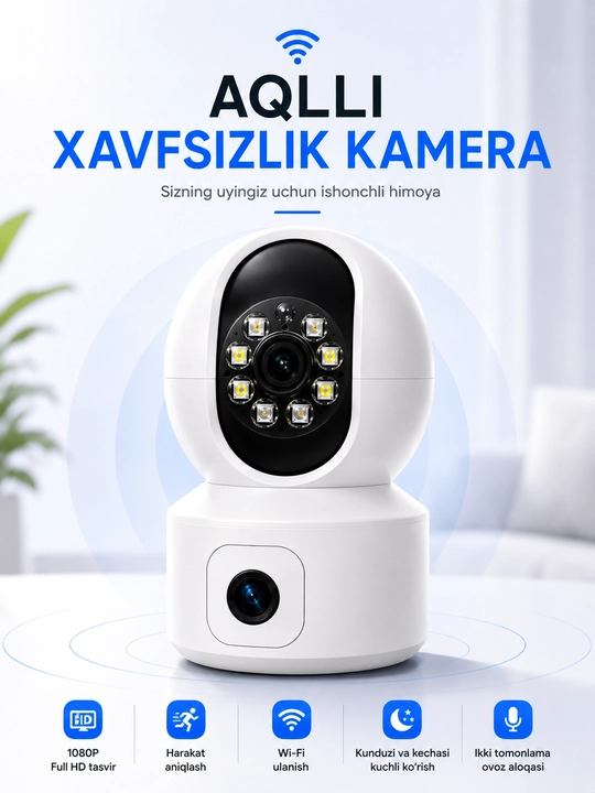 Kuzatuv kamerasi, Aqlli Wi-Fi kamera, 360° Full HD kamera - 