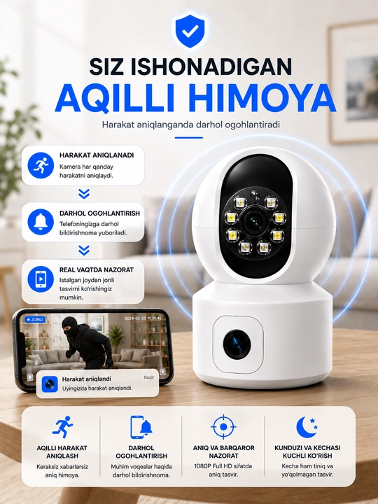 Камера видеонаблюдения, Умная Wi-Fi камера, камера 360 Full HD