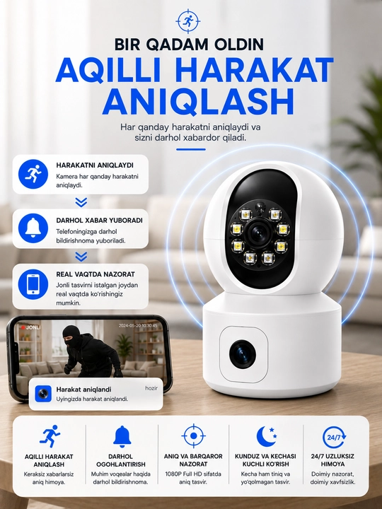 Камера видеонаблюдения, Умная Wi-Fi камера, камера 360 Full HD