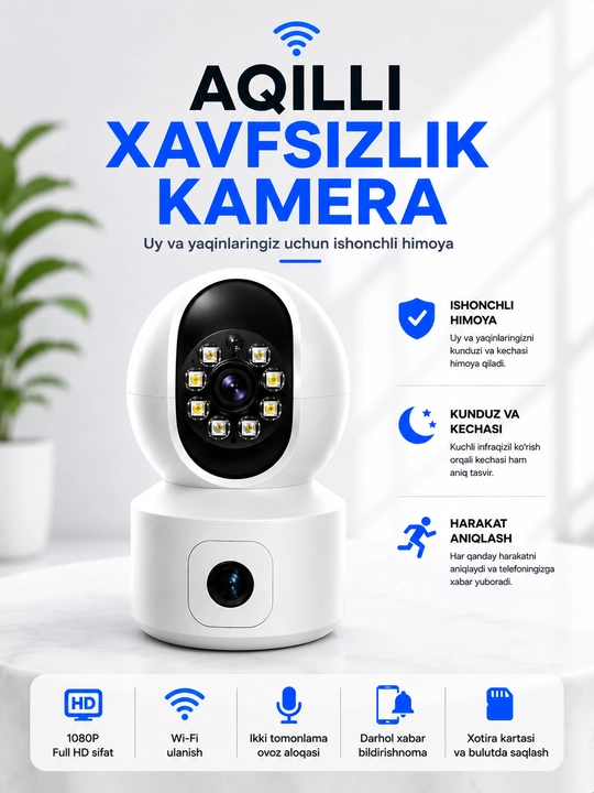 Камера видеонаблюдения, Умная Wi-Fi камера, камера 360 Full HD