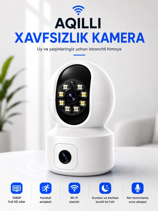 Kuzatuv kamerasi, Aqlli Wi-Fi kamera, 360° Full HD kamera - 