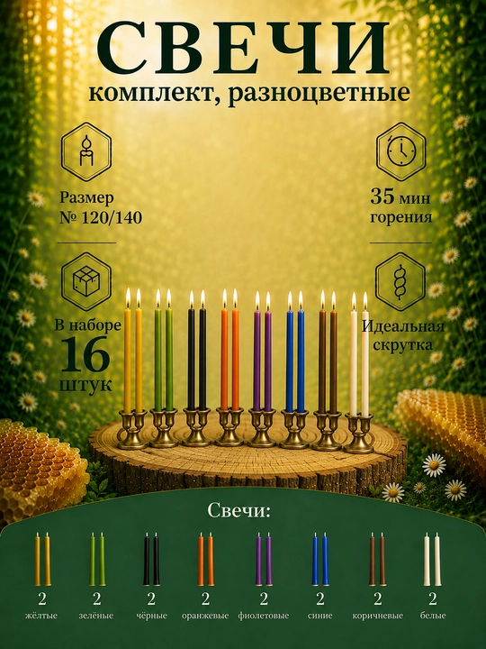 Свечи церковные/карандаши медовые восковые №120, №140