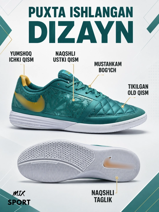 Futzal uchun yengil, qulay va sirpanishga chidamli taglikli sport oyoq kiyimi