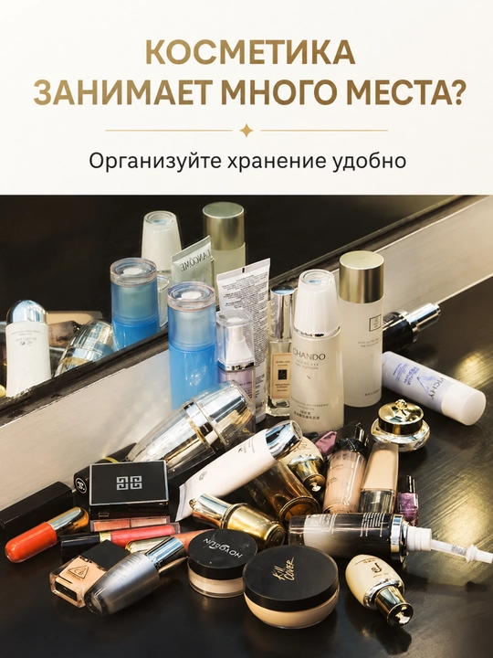Органайзер для косметики и парфюмерии настольный, с ящиками и прозрачной крышкой