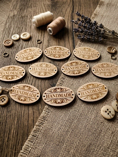 HANDMADE birochkasi, silliqlangan faner 3 mm, oval o‘lchami 53 ga 33 mm