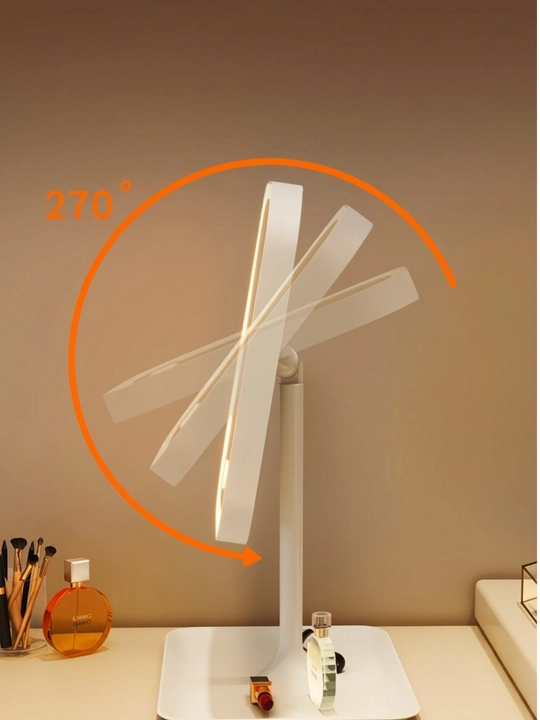 LED yoritgichli kosmetik ko‘zgu — 360° aylanuvchi stol usti oynasi, makiyaj uchun