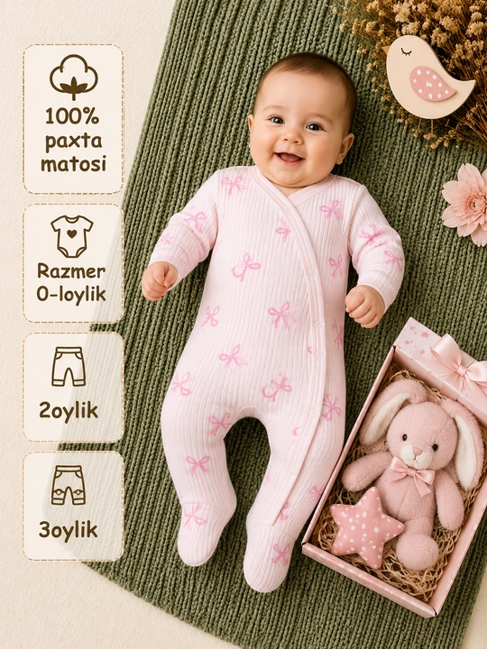 Tug‘ruqxonada yangi tug‘ilgan chaqaloqlar uchun kiyim-kechaklar, paxtali slip va chaqaloqlar uchun kombinezon, bolalar XB