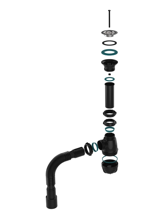 Aquant сифон для кухни 1½"x40, чёрный, металл. решётка - B0184-30-MR