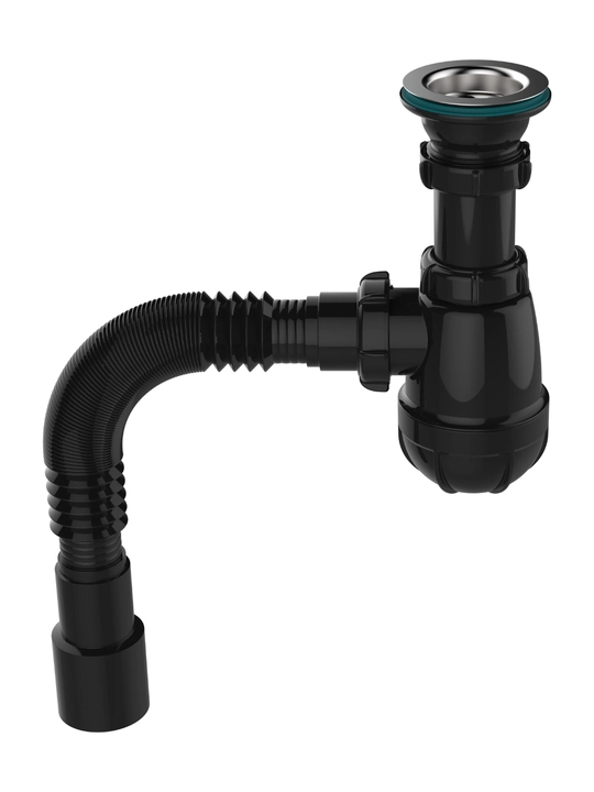 Aquant сифон для кухни 1½"x40, чёрный, металл. решётка - B0184-30-MR