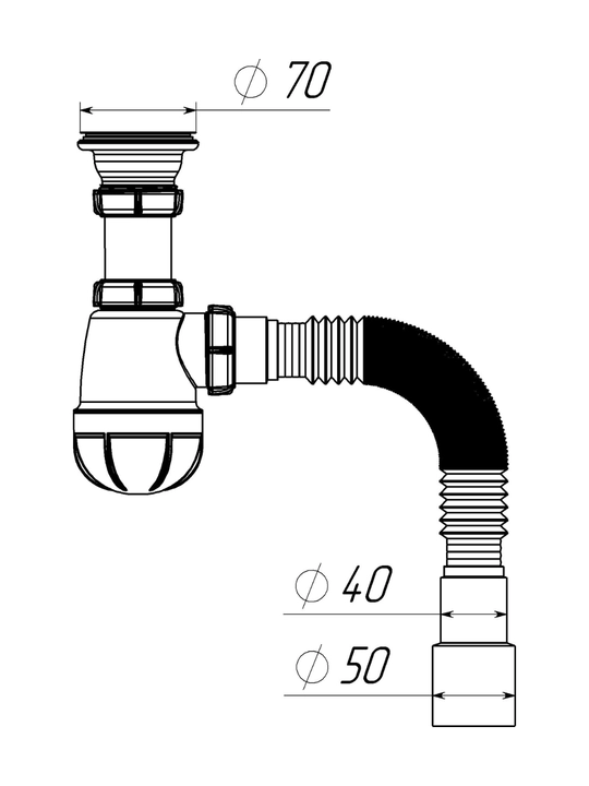 Aquant сифон для кухни 1½"x40, чёрный, металл. решётка - B0184-30-MR
