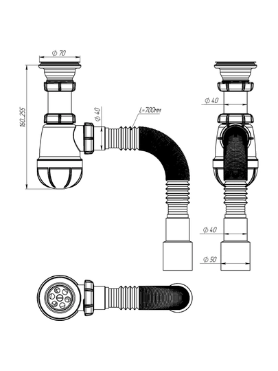 Aquant сифон для кухни 1½"x40, чёрный, металл. решётка - B0184-30-MR
