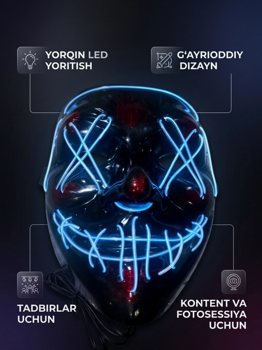 LED niqobi, bayram va fotosessiya uchun chiroqli niqob