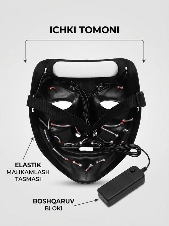 LED niqobi, bayram va fotosessiya uchun chiroqli niqob