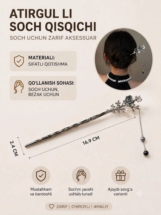 Ayollar uchun shpilkali soch zakolkasi – kundalik va bayram uchun qulay aksessuar