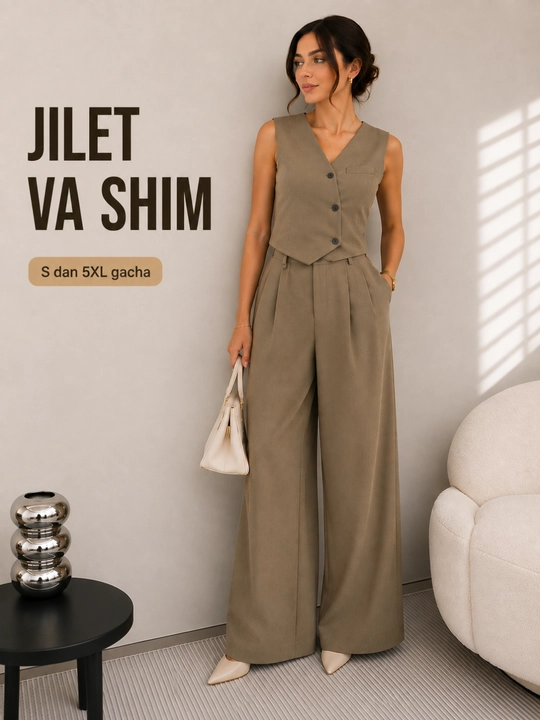Ayollar uchun klassik jilet va keng shimli kostyum to‘plami, shimi va nimchasi - 