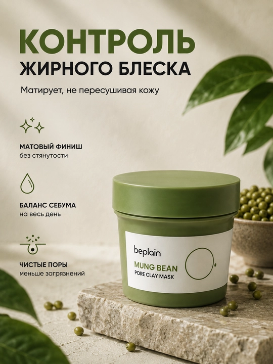 Глиняная маска для лица Mung Bean Pore Clay Mask, глубокое очищение пор, 120 мл