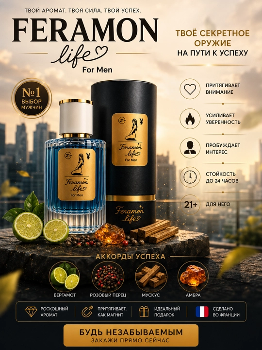 PHEROMONE LIFE (indigo) - erkaklar uchun feamonli o'ziga tortuvchi ifor, 30, 50, 100ml