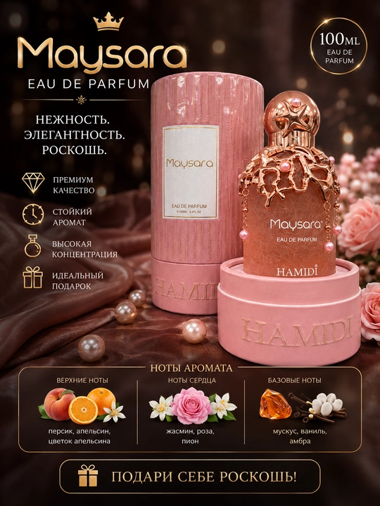 HAMIDI Maysara, ayollar uchun sharqona o'ziga tortuvchi feramonli ifor, (OAE 100ml)